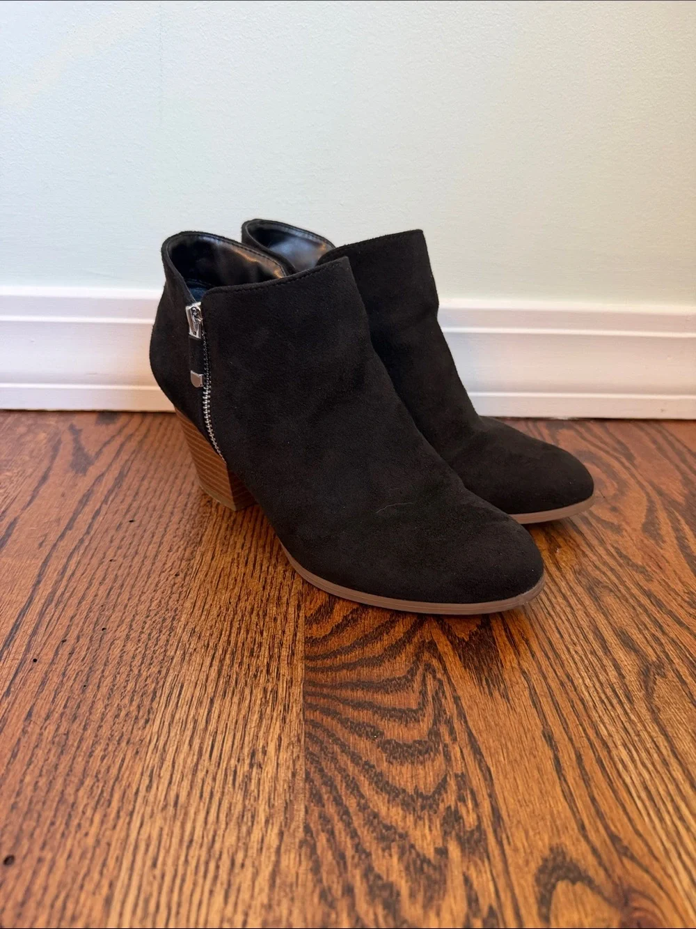 Style & Co. Black Suede Ankle Booties with Stacked Heel